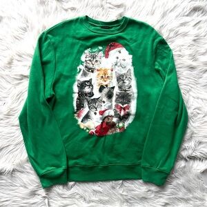 FifthSun Crewneck Pullover Kitty Cats Bells Ugly Christmas Sweatshirt  L
